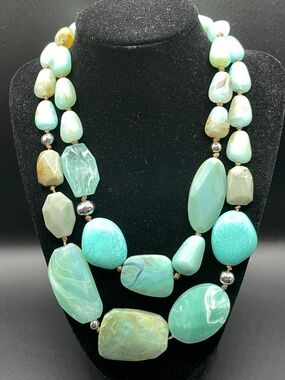 Chico's Chunky Beaded Faux Turquoise Double Strand Statement Necklace